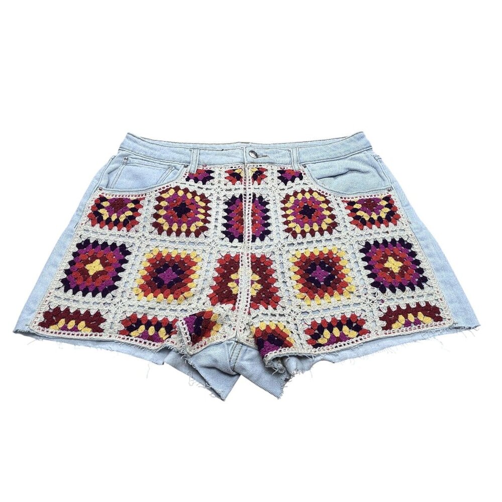 Crochet Patchwork Denim Shorts 15/32W By SO Goods For Life